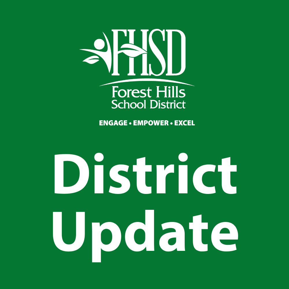 A graphic that has the FHSD logo and "District Update" in white lettering on a green background